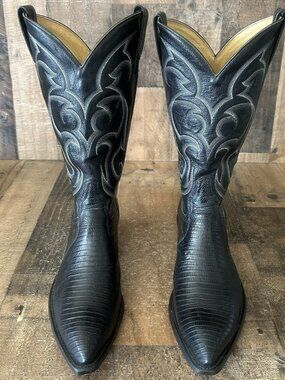 Tony Lama Vintage Teju Lizard Black Western Cowboy Boots Mens 11 D
